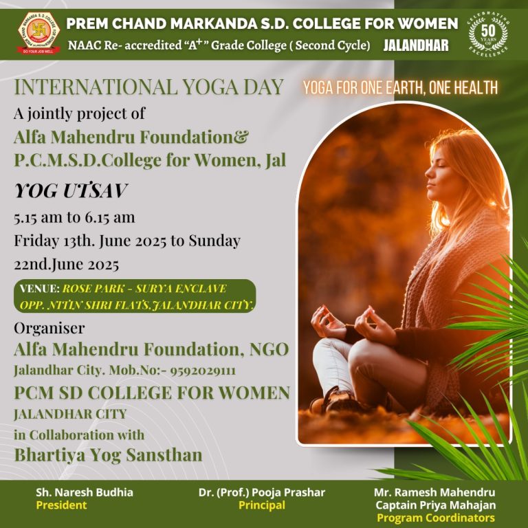 PCM S.D. College for Women Promotes Yoga for Community Well-being through “Yog Utsav” – Prem Chand Markanda S.D. College for Women